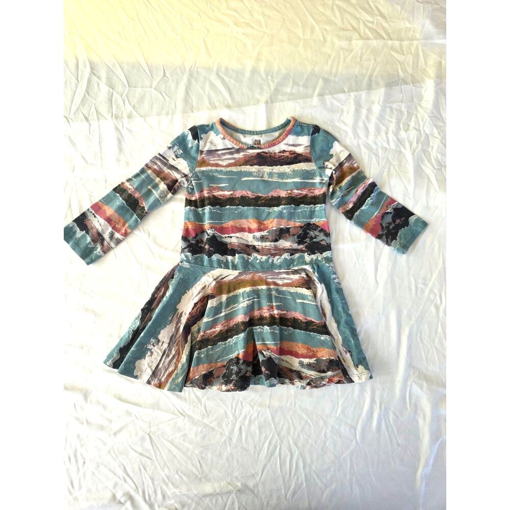 Tea Collection Long Sleeve Landscape Mountain Print Drop-Waist Dress - Size 4